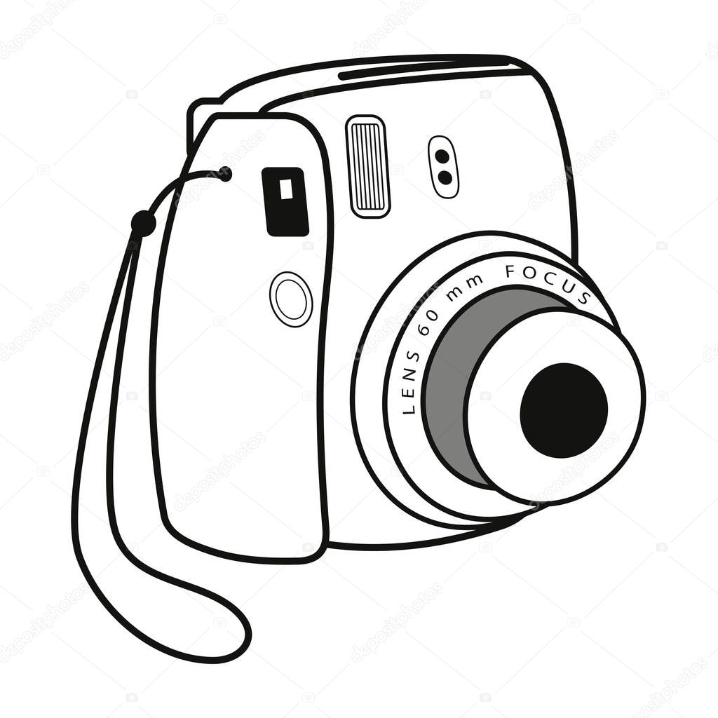 Vintage instant camera vector illustration, front view with 45 degree movement.