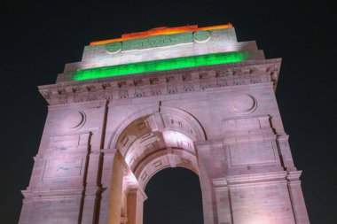 Evening Shot of India Gate on Republic Day. The India Gate is a war memorial located astride the Rajpath, on the eastern edge of the 