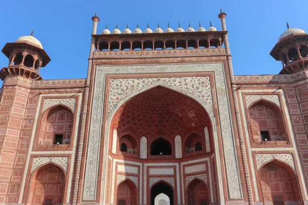 Principal Porta Entrada Taj Mahal Que Belamente Trabalhada Portas Dois — Fotografia de Stock