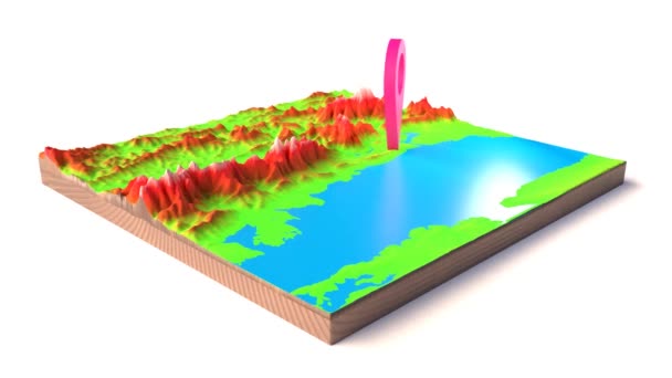 3D-illustratie van een draaiende pin op een 3D-kaart — Stockvideo