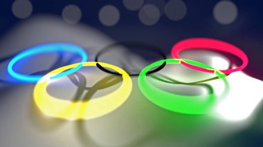 Kış olimpiyatlarının üç boyutlu illüstrasyonu beş halka sembolü