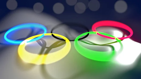 Ilustração 3D dos Jogos Olímpicos de Inverno cinco anéis — Fotografia de Stock