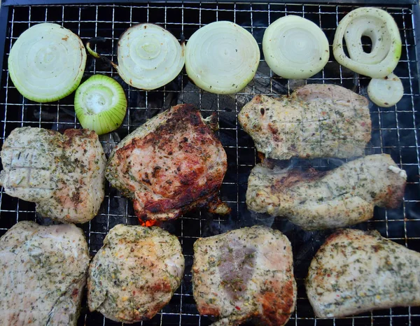 Foto Carne Alla Griglia Cipolle — Foto Stock