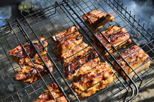 Picknick Leckere Schweinerippchen Auf Dem Grill Foto Für Den Hintergrund — Stockfoto