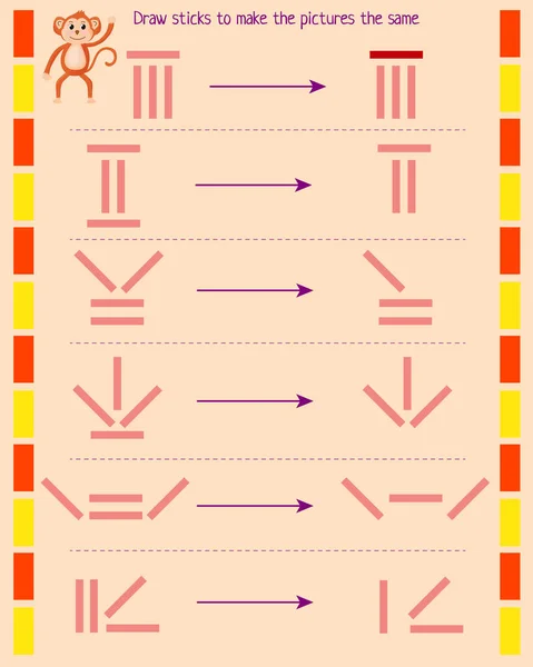 Logikspiel Für Kinder Ziehen Sie Die Sticks Die Bilder Gleich — Stockvektor