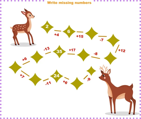 Matematické Vzdělávací Hry Pro Děti Vyplňte Řádek Napište Chybějící Čísla — Stockový vektor