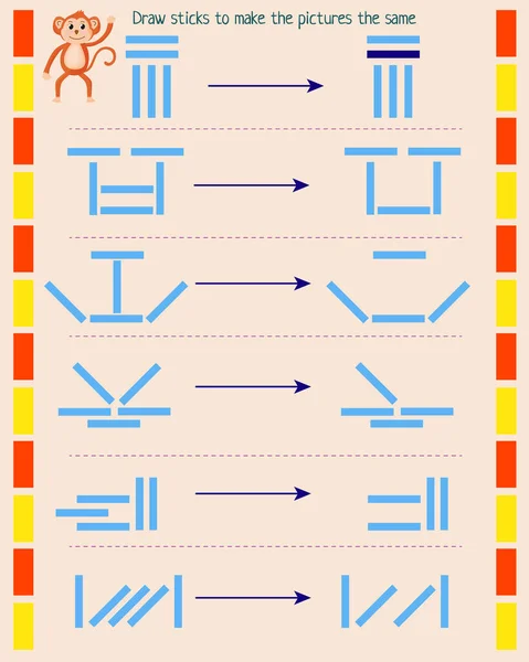 Logikai Játék Gyerekeknek Rajzolja Meg Botokat Hogy Képek Ugyanaz — Stock Vector