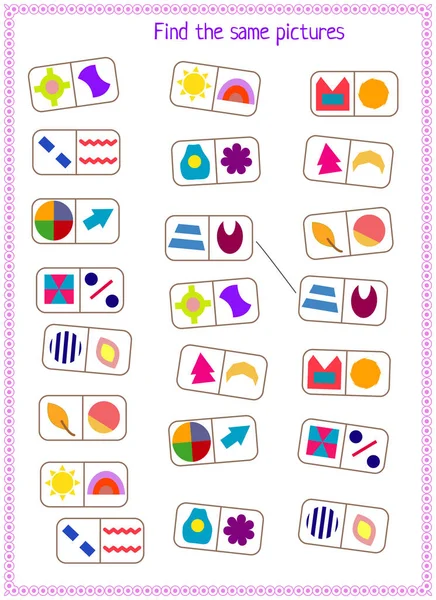 Çocuklar için mantık oyunu. Benzer şekilleri bul ve bağla