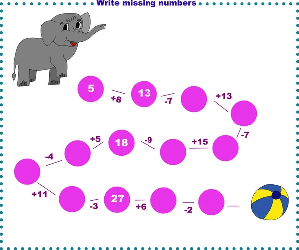 Matemática Jogos Educativos Para Crianças Preencha Linha Escreva Números Que — Fotografia de Stock
