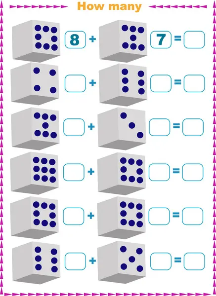 Educational page with math examples for kids. count and fill in blank cells — Stock Vector