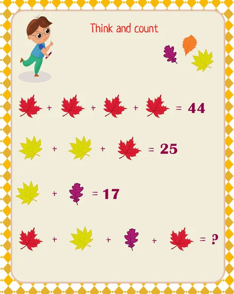Puzzle juego para niños. Juego de lógica Piensa y resuelve el último ejemplo. — Archivo Imágenes Vectoriales