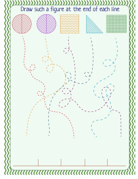 Un juego de lógica para los niños, dibujar a lo largo de la línea y dibujar la misma figura al final de cada línea — Vector de stock