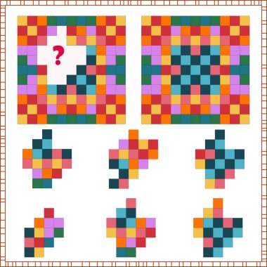 Mantık ve dikkat görevi. Çocuklar için. Doğru parçayı bul. doğru cevabı seç