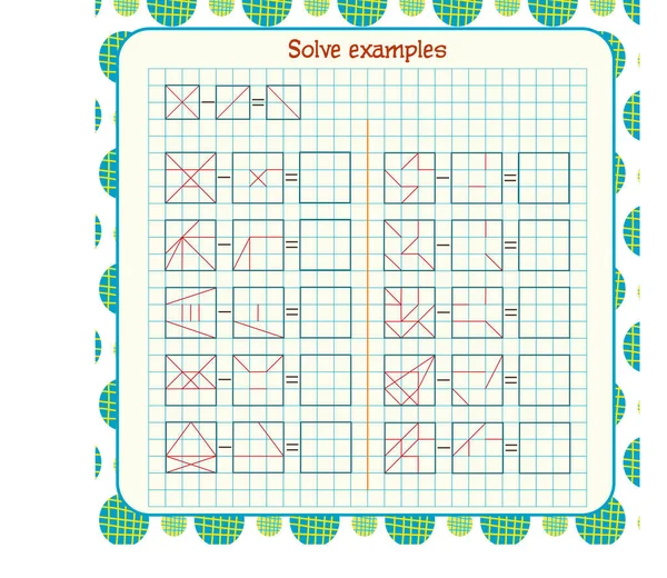 Exercícios lógicos para crianças. resolver exemplos de acordo com o modelo — Vetor de Stock