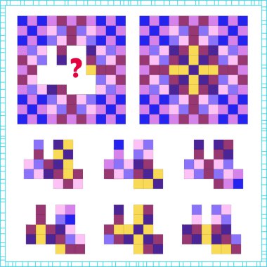 Mantık ve dikkat görevi. Çocuklar için. Doğru parçayı bul. doğru cevabı seç