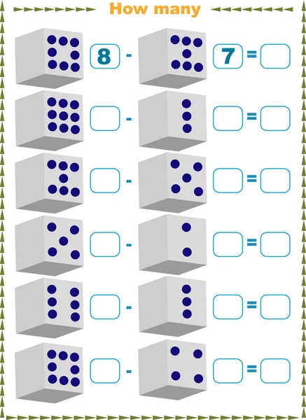 Educational page with math examples for kids. count and fill in blank cells — Stock Vector