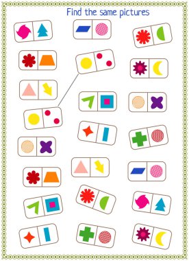 Çocuklar için mantık oyunu. Benzer şekilleri bul ve bağla