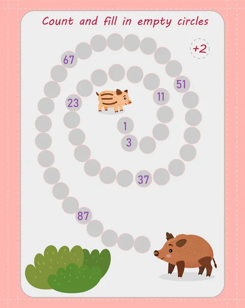 Addition math game for schoolchildren. You need to go through the path adding each step by 2 — Stock Vector