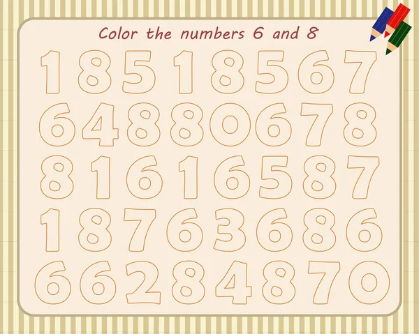Гра для дітей. Колір цифр 6 і 8 — стоковий вектор