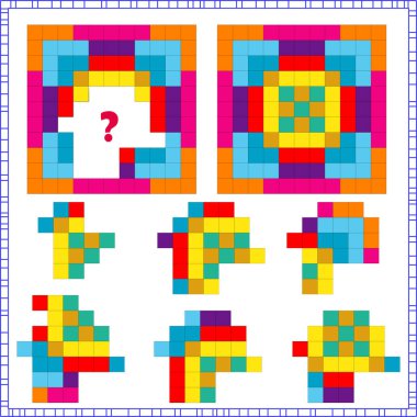 Mantık ve dikkat görevi. Çocuklar için. Doğru parçayı bul. doğru cevabı seç