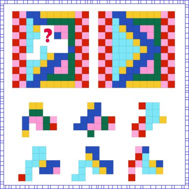 Mantık ve dikkat görevi. Çocuklar için. Doğru parçayı bul. doğru cevabı seç