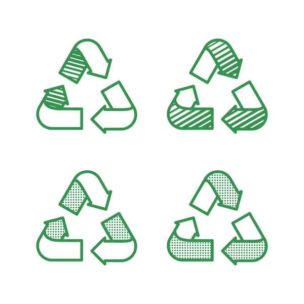 Set of recycling signs. Icons with flat style with dotted texture. Ecology, environmental protection.