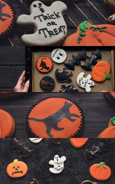 Collage Van Traditionele Halloween Heerlijke Koekjes — Stockfoto