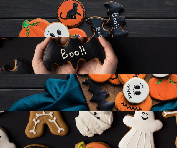 Collage Traditional Halloween Decorated Cookies — Stock Photo, Image