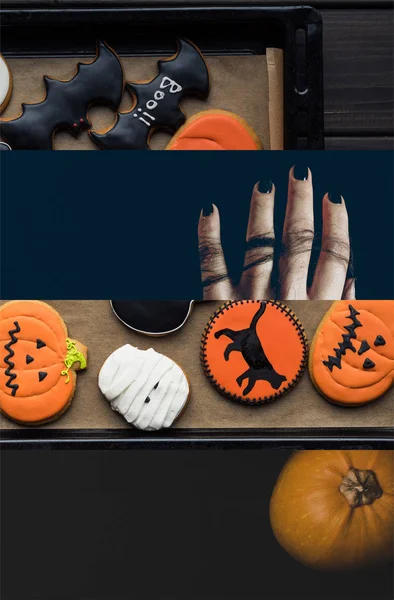 Collage Traditional Halloween Decorated Tasty Cookies — Stock Photo, Image