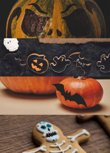 Collage aus traditionellen Halloween-Kürbissen und Plätzchen — Stockfoto