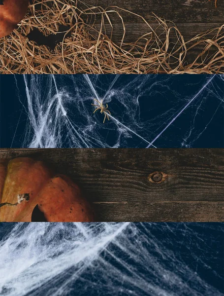 Коллаж из паутины и традиционной тыквы на Хэллоуин — стоковое фото