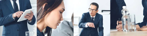 Collage de empresarios en la reunión en el cargo - foto de stock