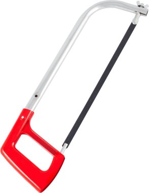 Beyaz izole kırmızı saplı demir testeresi