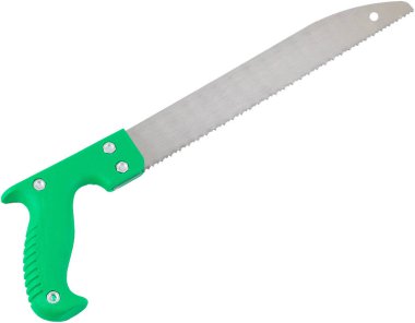 Beyaz üzerine izole edilmiş yeni el testeresi. İnşaat aleti