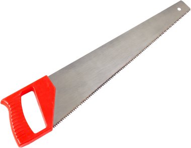 Beyaz üzerine izole edilmiş yeni el testeresi. İnşaat aleti