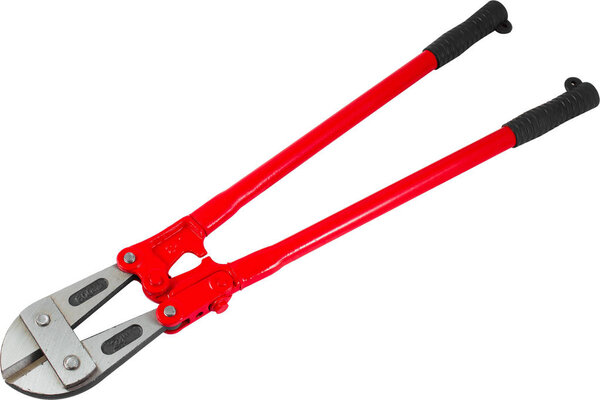 Red Bolt cutter or clipper for cutting wire or steel bars isolated on white background.