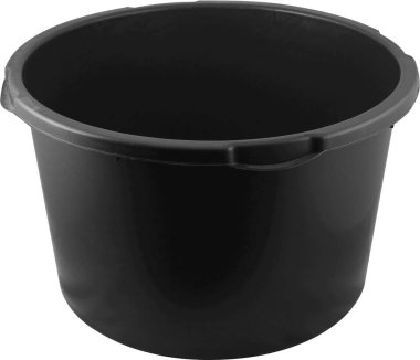 Round heavy duty black plastic basin for construction works. Isolated on white. clipart