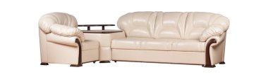 Modern stylish sofa from beige leather isolated over white clipart