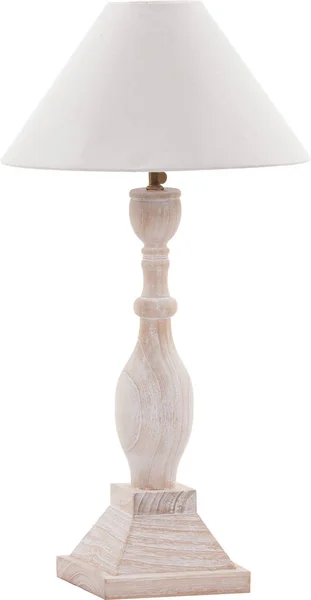 Included table lamp with shade on a wooden leg — Stock Photo, Image