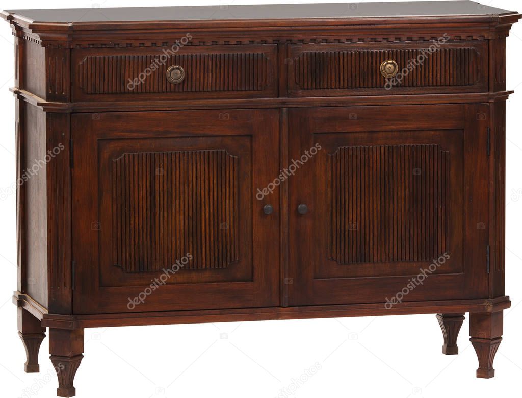 Antique wooden chest of drawers isolated on white background