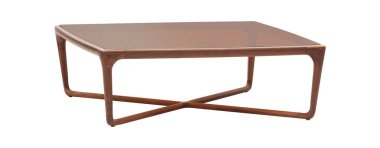 Beyaz arka plan üzerinde izole kahverengi cam ile ahşap masa