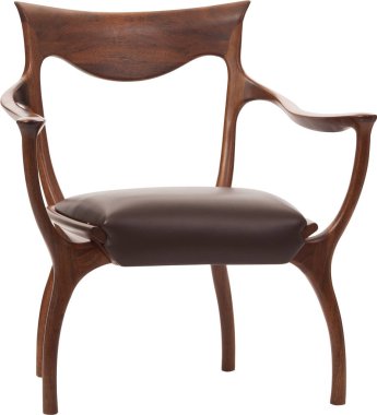 Kahverengi ahşap ve deri koltuk. Beyaz arka plan modern tasarımcı sandalye