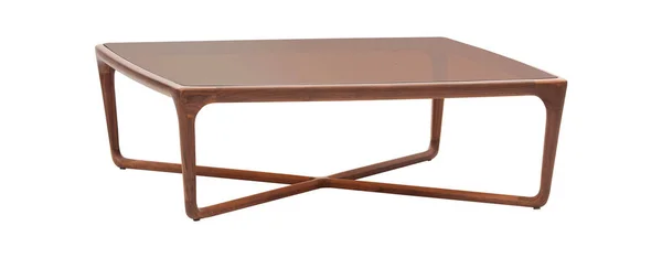 Tavolo in legno con vetro marrone isolato sullo sfondo bianco — Foto Stock