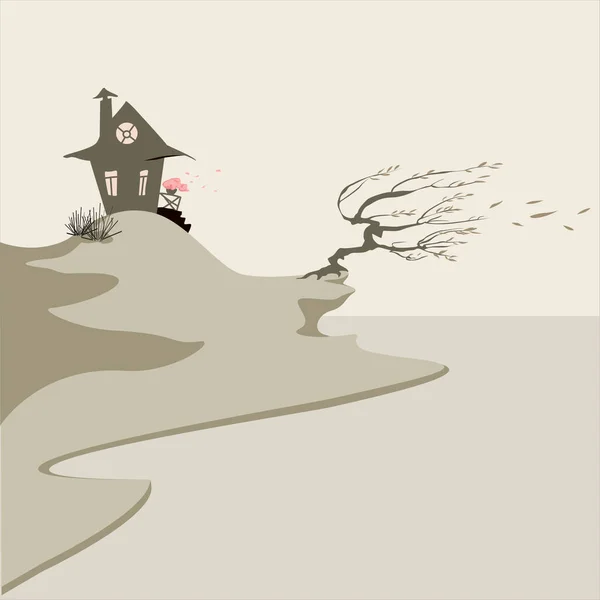 Windy landscape with a house — Stock Vector