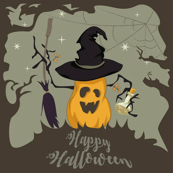 Cartão engraçado de Halloween de abóbora — Vetor de Stock