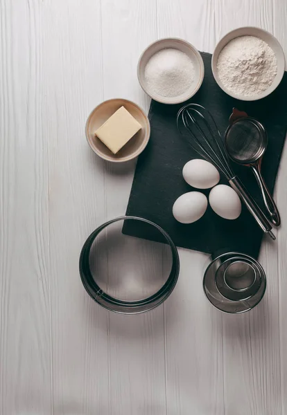 Ingredients Dishes White Wooden Table Which Also Contains Corolla Filled — Stock Photo, Image