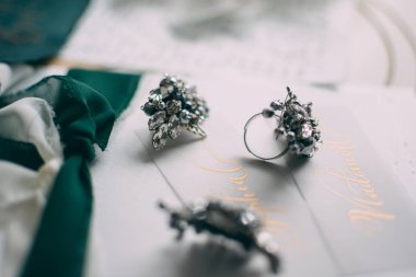 Düğün floristics ve ayrıntılar. Düğün davetiyeleri. Orkide. Yaka çiçeği damat için. Nikah yüzükleri. Kelebek.