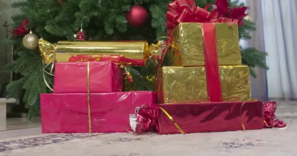 Kerstavond Kerstboom Geschenkdozen Boxing Day Presenteert Wachten — Stockvideo