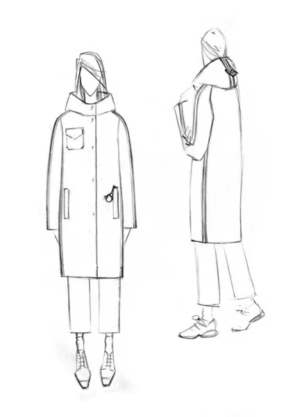 Sketch Female Coat Set Fashion Design — Stock Photo, Image