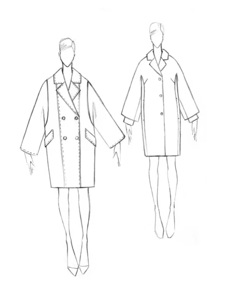 Sketch Female Coat Set Fashion Design — Stock Photo, Image